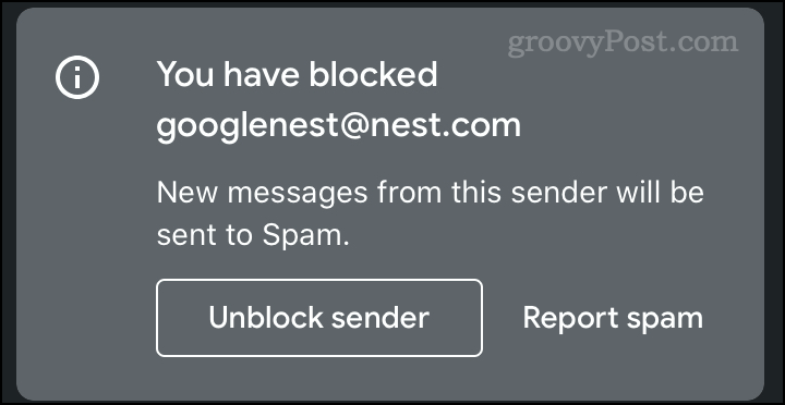 Notificação de e-mail bloqueado no Gmail