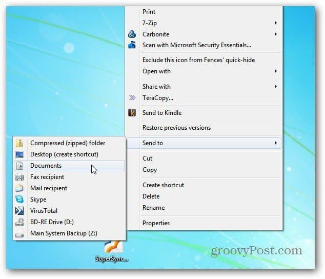 Windows 7 Clique com o botão direito do mouse no menu: Adicionar comandos Copiar e Mover para pasta