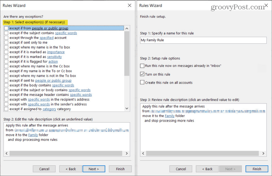 Regra do Outlook para mover e-mails de pessoas com exceções
