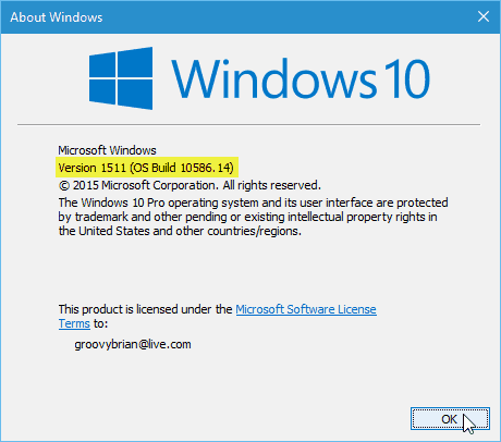 Versão de atualização do Windows 10