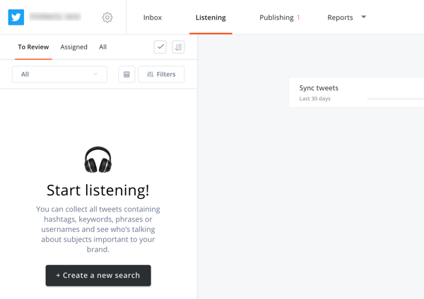 Como usar o Agorapulse para ouvir nas redes sociais, Passo 2 crie uma nova pesquisa na guia de escuta.