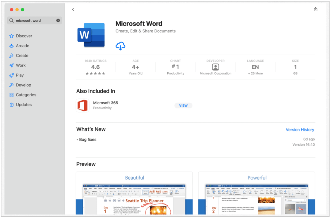 Microsoft Word na Mac App Store