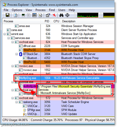msmpeng.exe no Windows 7 Process Explorer