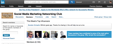 marketing de mídia social grupo do LinkedIn