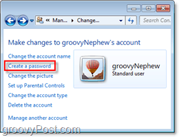 encontre o prompt para adicionar uma senha a uma conta de usuário do Windows 7