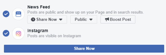 Como postar no Instagram a partir do Facebook no desktop, etapa 1, certifique-se de poder postar no Instagram a partir do Facebook