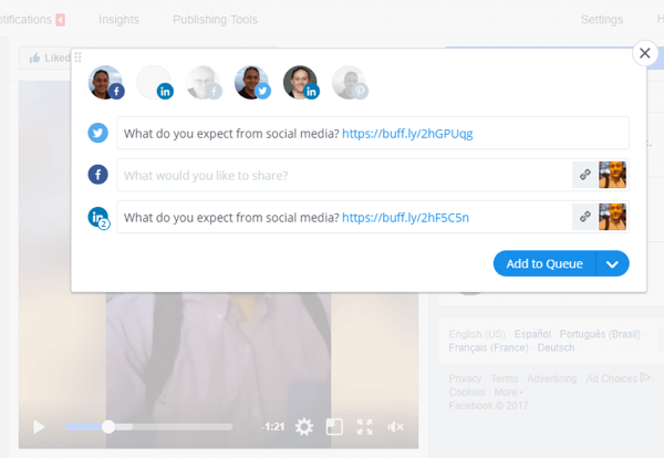Ferramentas como o Buffer podem ajudá-lo a compartilhar vídeos do Facebook Live em várias plataformas de mídia social.
