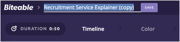 Selecione o título provisório e digite um nome para o seu vídeo Biteable.