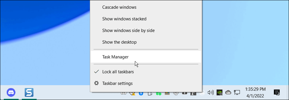 abra o gerenciador de tarefas da barra de tarefas do Windows 10