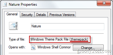 Propriedades do arquivo do pacote de temas do Windows