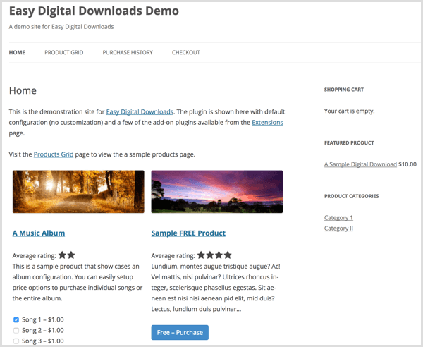 Demonstração do Easy Digital Downloads