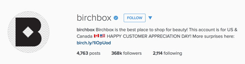 birchbox perfil instagram bio