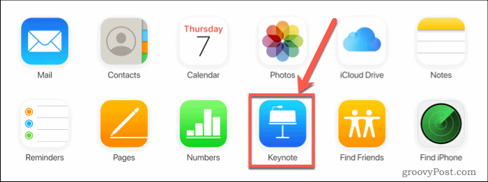 Pressione o Keynote no iCloud