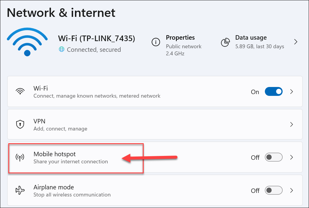 configurações de ponto de acesso móvel