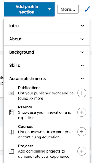 adicionar seções de perfil no LinkedIn