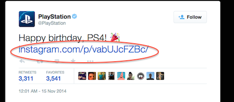 tweet de playstation com link instagram