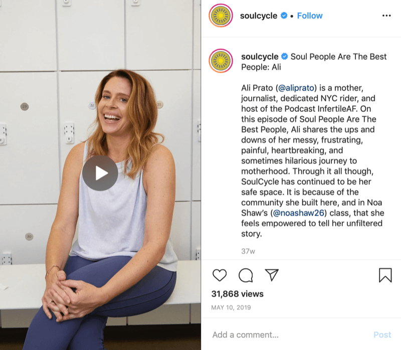 Vídeo de depoimento de cliente IGTV da SoulCycle