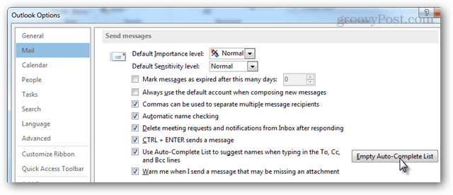 Como limpar o AutoCompletar do Outlook 2013