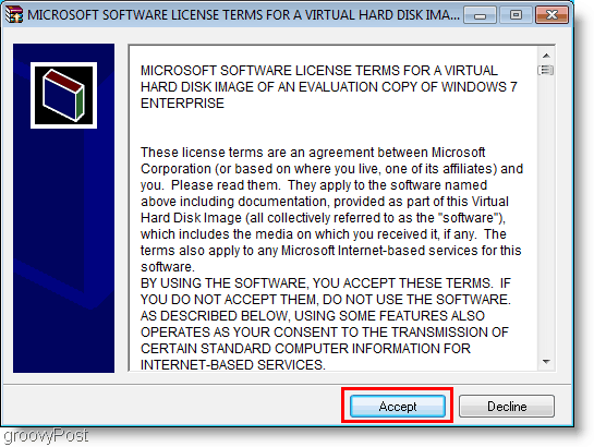 Licença de instalação do Windows 7 VHD