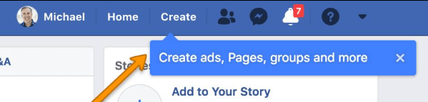 O Facebook parece ter lançado um novo botão de menu na barra de navegação superior que permite aos usuários criar de forma rápida e fácil uma página, um anúncio, um grupo e muito mais.