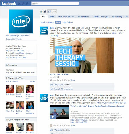 Página da Intel no Facebook