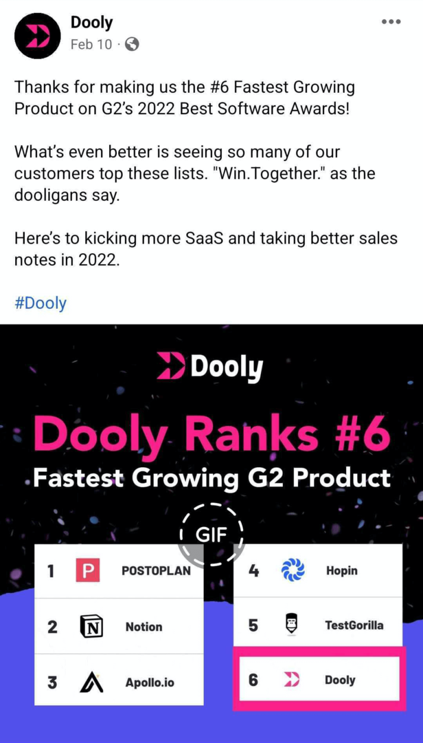 imagem do post do Dooly no Facebook com GIF