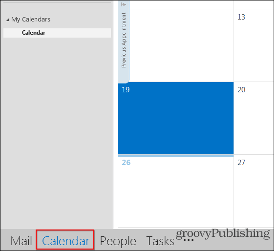 Vista do calendário do Outlook 2013
