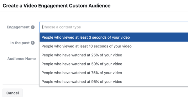 Público personalizado de engajamento do anúncio em vídeo do Facebook ThruPlay Optimization