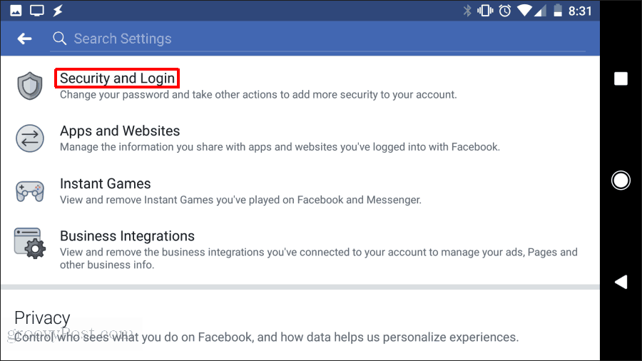 segurança e login do facebook