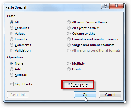 transpor excel