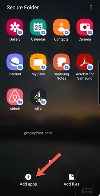 Ícone de adicionar aplicativos do Android Secure Folder
