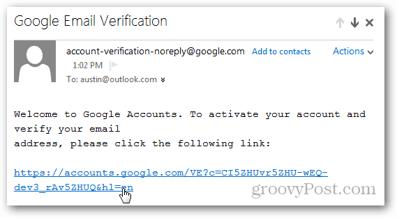 link de verificação de e-mail