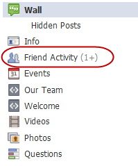 atividade de amigo na página do facebook