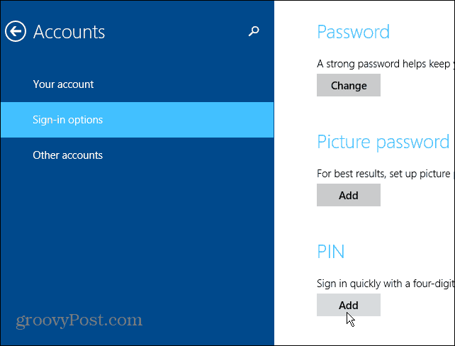 Opções de entrada do Windows