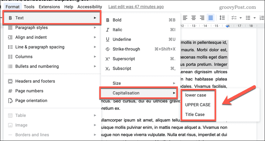 Alterar letras maiúsculas no Google Docs