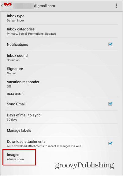 Imagens de imagens externas do Gmail Android