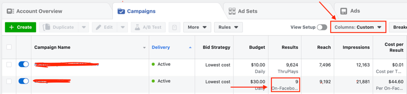 ver os resultados da campanha de geração de leads do Facebook