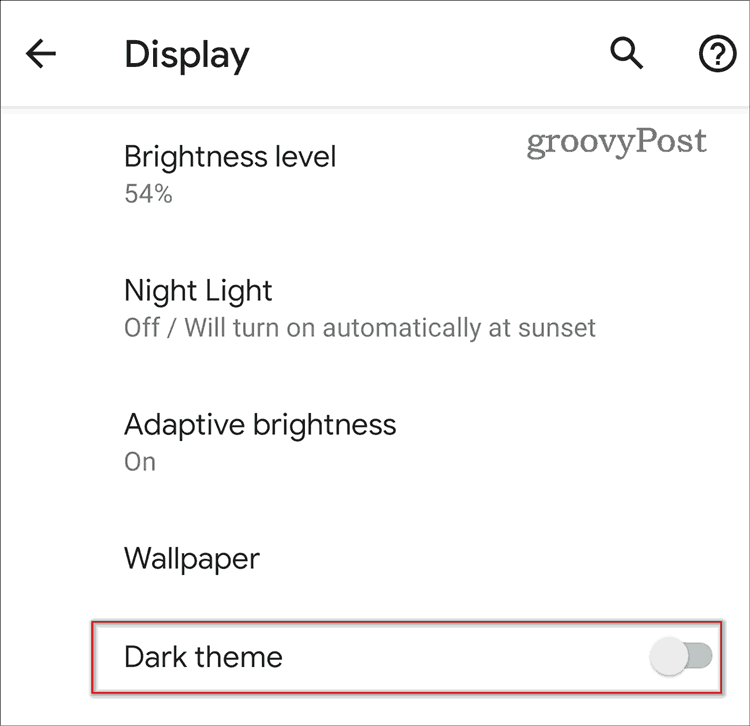 Alternar tema escuro do Android 10