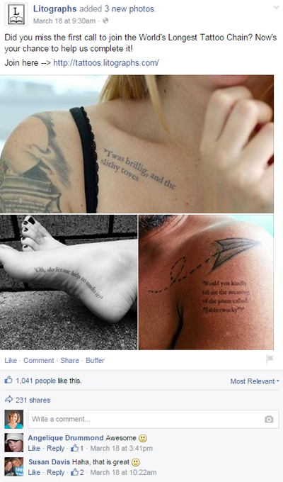 litografia tatuagem postagem no facebook