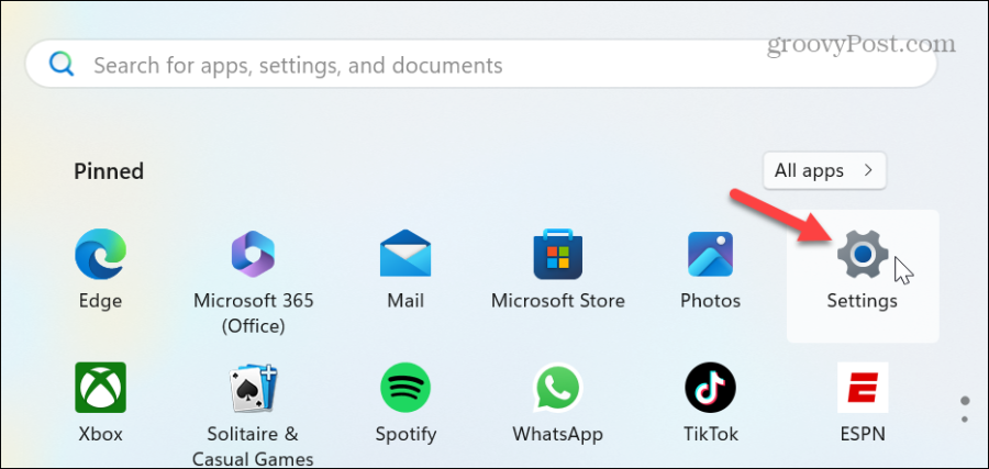 configurações do menu iniciar do Windows 11