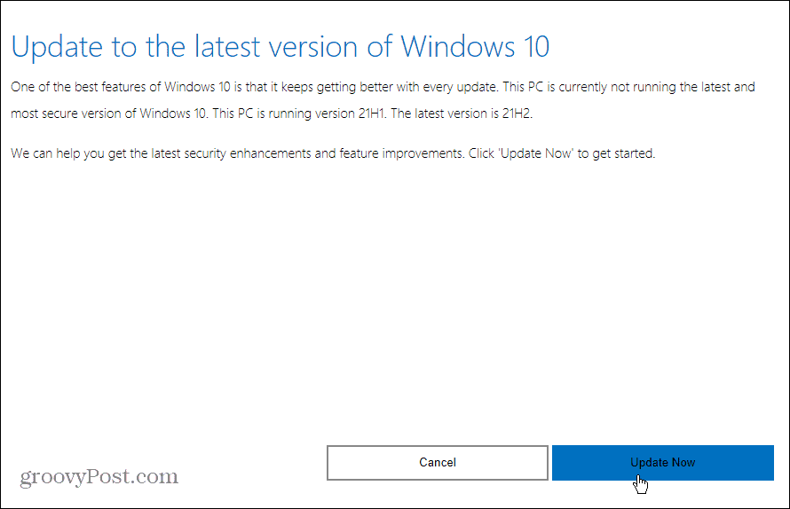 atualização para a versão mais recente do Windows 10