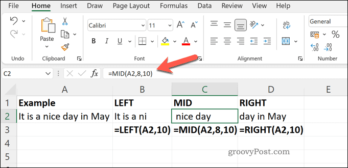 Um exemplo das funções MID RIGHT e LEFT no Excel