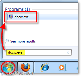 inicie o dccw no menu Iniciar do Windows 7