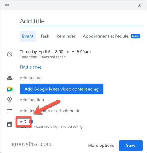 Captura de tela da opção de calendário de eventos do Google Agenda