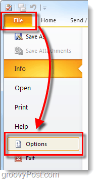 opções de arquivo do Outlook 2010