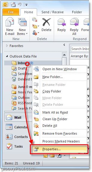ajustar recursos de arquivamento automático para pastas individuais do Outlook 2010