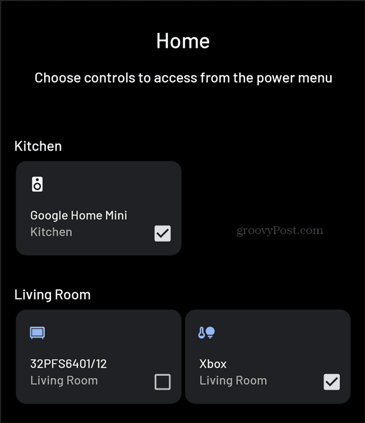 Controles do Android Smart Home Adicionar menu
