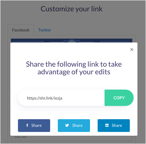 Copie seu link personalizado no ShareKit.
