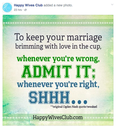 post do facebook do clube das esposas felizes