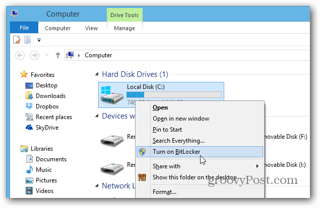 Ativar o botão direito do Bitlocker